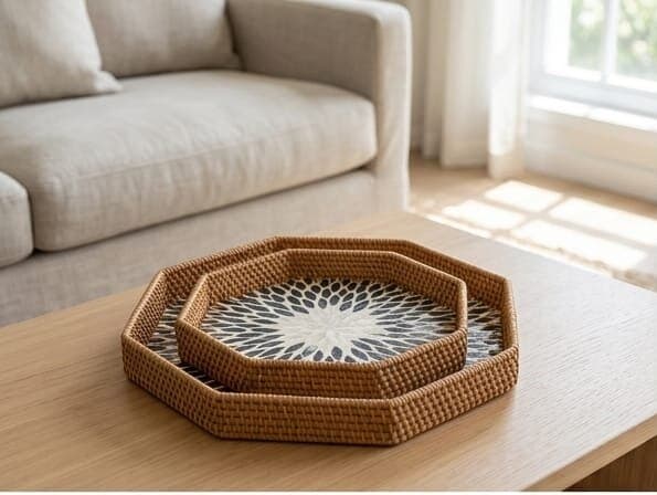 Hand-Woven Rattan Tray Set
